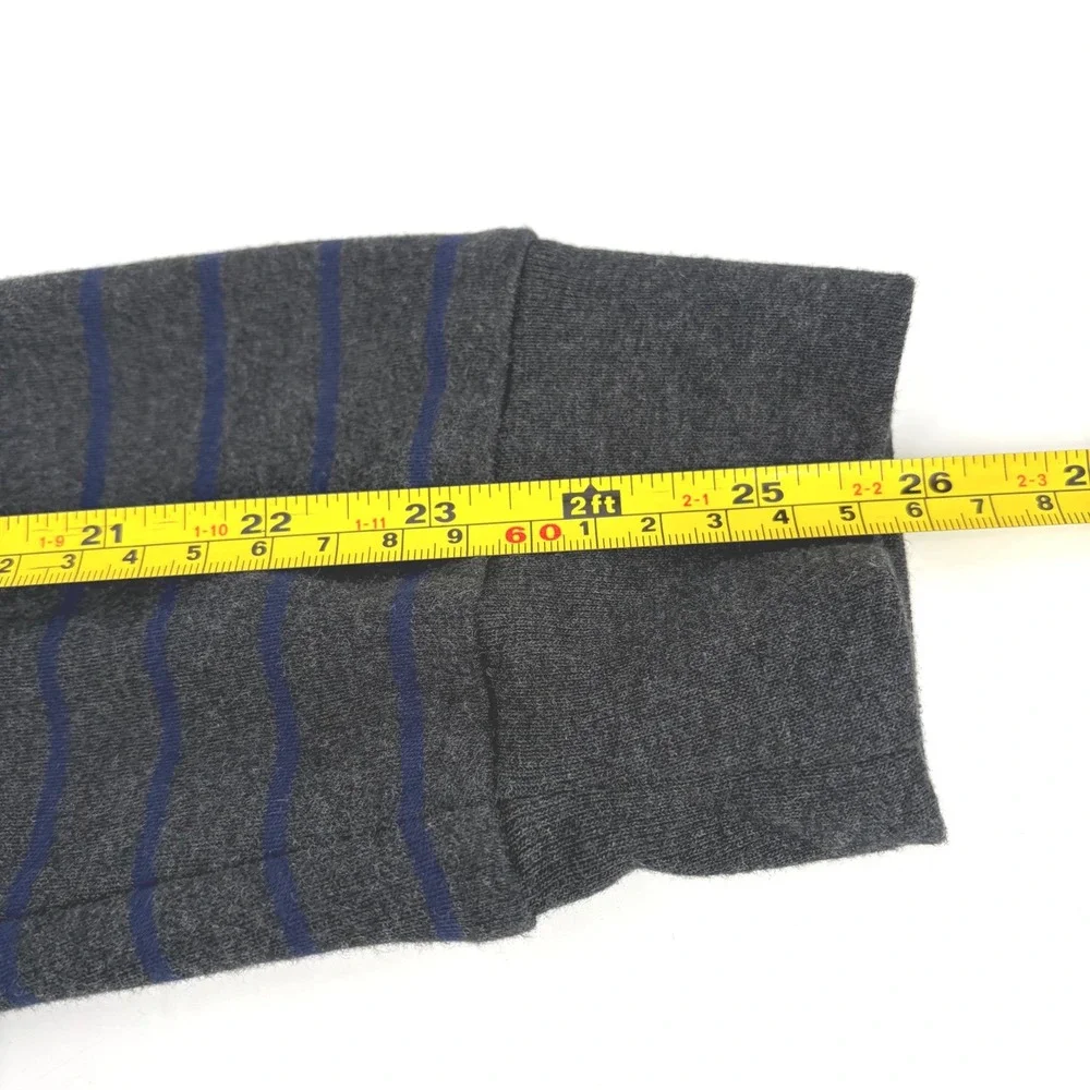 Polo Ralph Lauren Mens L‎ Rugby Long Sleeve Striped Polo Shirt Grey Blue Cotton